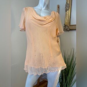 Michelle Michelle Vintage Silk Blouse Beaded Large Peach